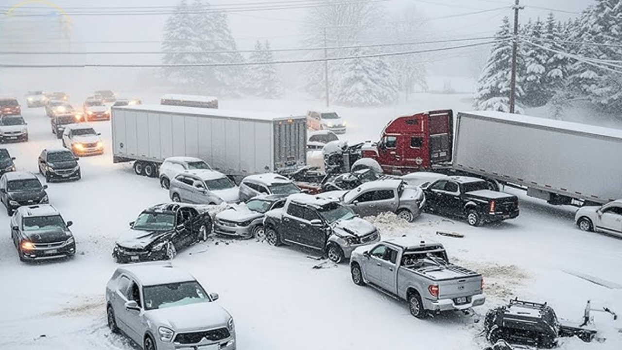 تصادف زنجیره‌ای ده‌ها خودرو در پی طوفان زمستانی آمریکا + فیلم