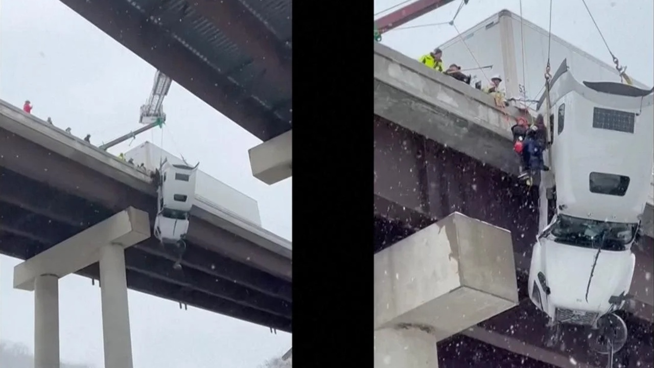 نجات معجزهآسای راننده کامیون آمریکایی + فیلم