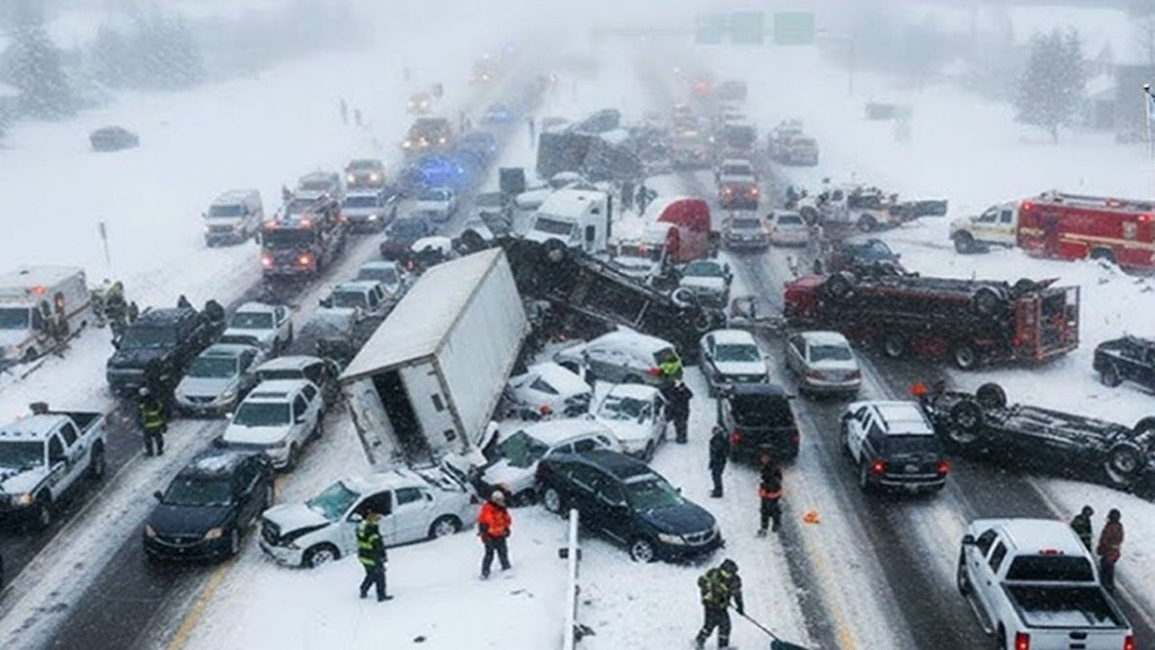 تصادف زنجیره‌ای ۴۵ خودرو در آمریکا