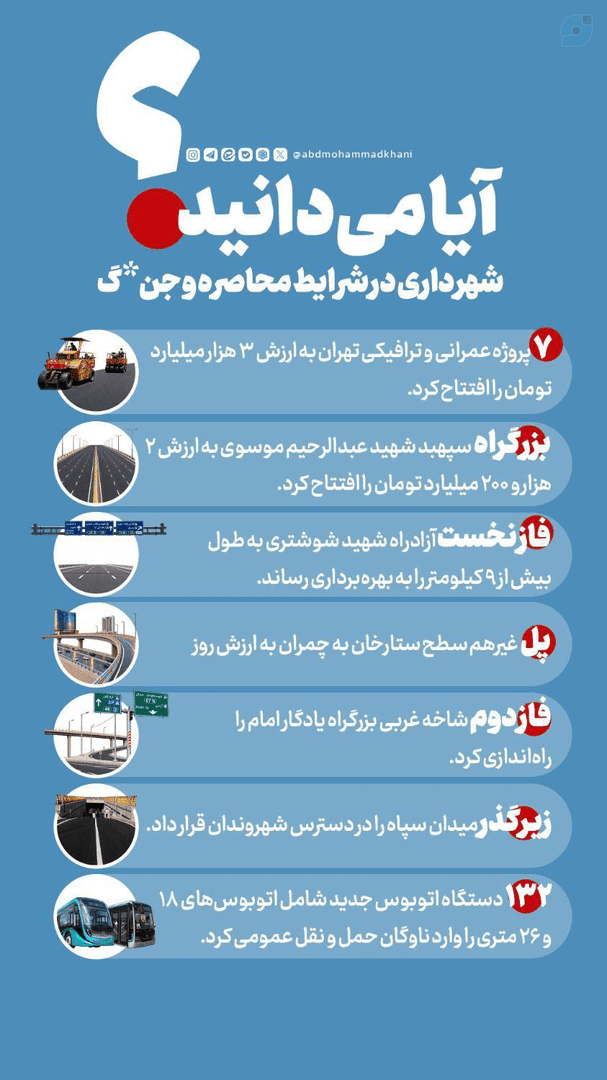 شهرداری_تهران در شرایط محاصره و جنگ چه پروژه‌هایی را تکمیل کرده است؟