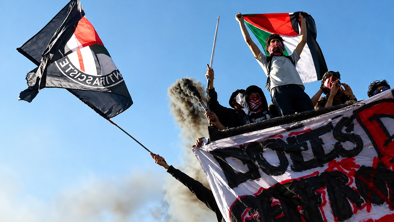 اهتزاز پرچم فلسطین توسط دانشجویان معترض در فرانسه + فیلم