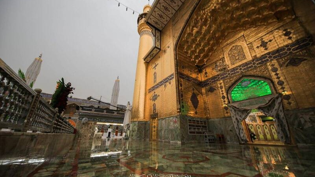 صحن امیرالمومنین (ع) غرق باران شد + فیلم